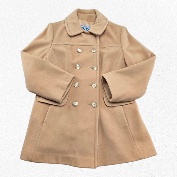 Vintage 60s Davis of Boston Tan Camel Wool Double Breasted Mod Coat Size Medium - Picture 2 of 16